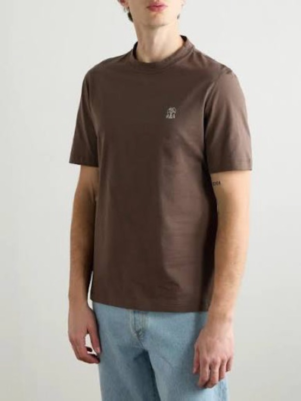 Brunello Cucinelli Made in Italy Crewneck T-Shirt in Warm Brown